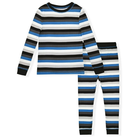 Sleep On It Boys 2-Piece Super Soft Jersey Long Sleeve Snug-Fit Pajama Set - Super Stripe , 10