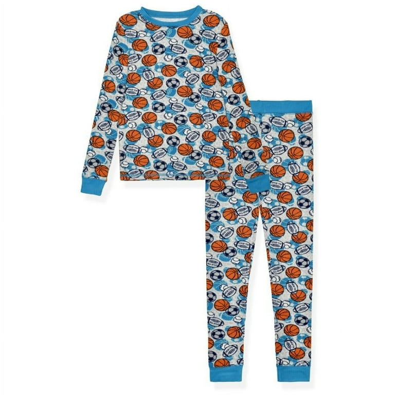 Sleep On It Boys 2 Piece Super Soft Jersey Snug Fit Pajama Set Sports Grey Blue Pajama Set for Boys Size 8