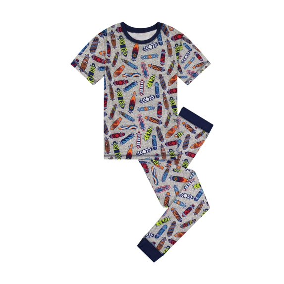 Sleep On It Boys 2-Piece Super Soft Jersey Snug-Fit Pajama Set for Boys - Skater - Gray, Size 4