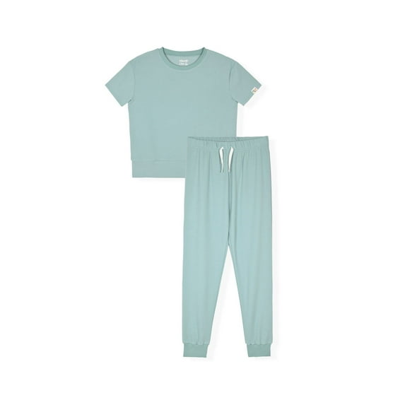Sleep On It Boys 2-Piece Textured Jersey Short-Sleeve Jersey Pajama Pants Set - Green , 12-14