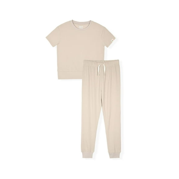 Sleep On It Boys 2-Piece Textured Jersey Short-Sleeve Jersey Pajama Pants Set - Taupe , 6-7