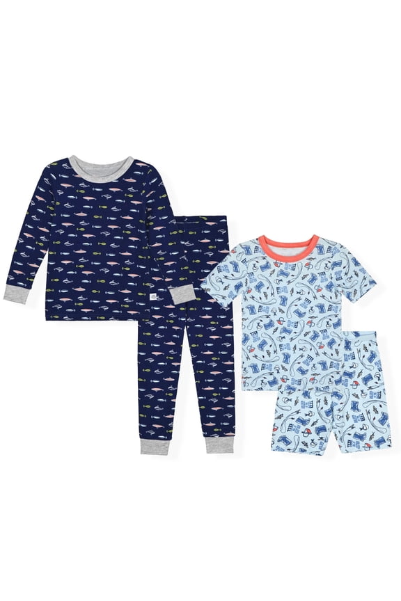 Boys 4PC Bamboo Snug Fit Pajama Sets ,Blue ,8