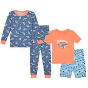 Sleep On It Boys 4PC Bamboo Snug Fit Pajama Sets ,Coral ,8