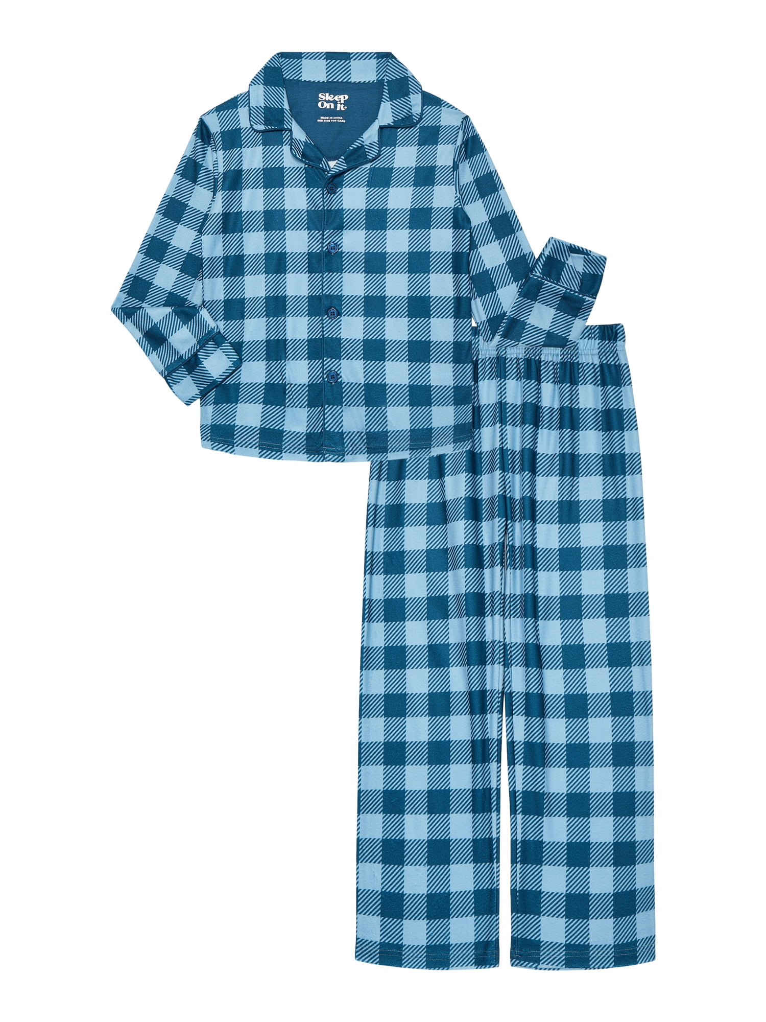 Sleep On It Boys Long Sleeve Button Down Top and Pants Pajama Set, 2-Piece, Sizes 6-14