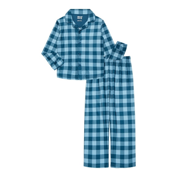 Sleep On It Boys Long Sleeve Button Down Top and Pants Pajama Set, 2-Piece, Sizes 6-14