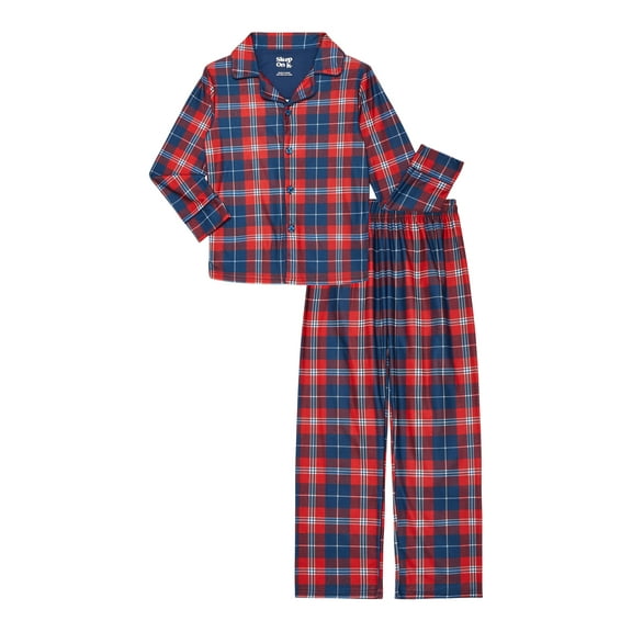 Sleep On It Boys Long Sleeve Button Down Top and Pants Pajama Set, 2-Piece, Sizes 6-14