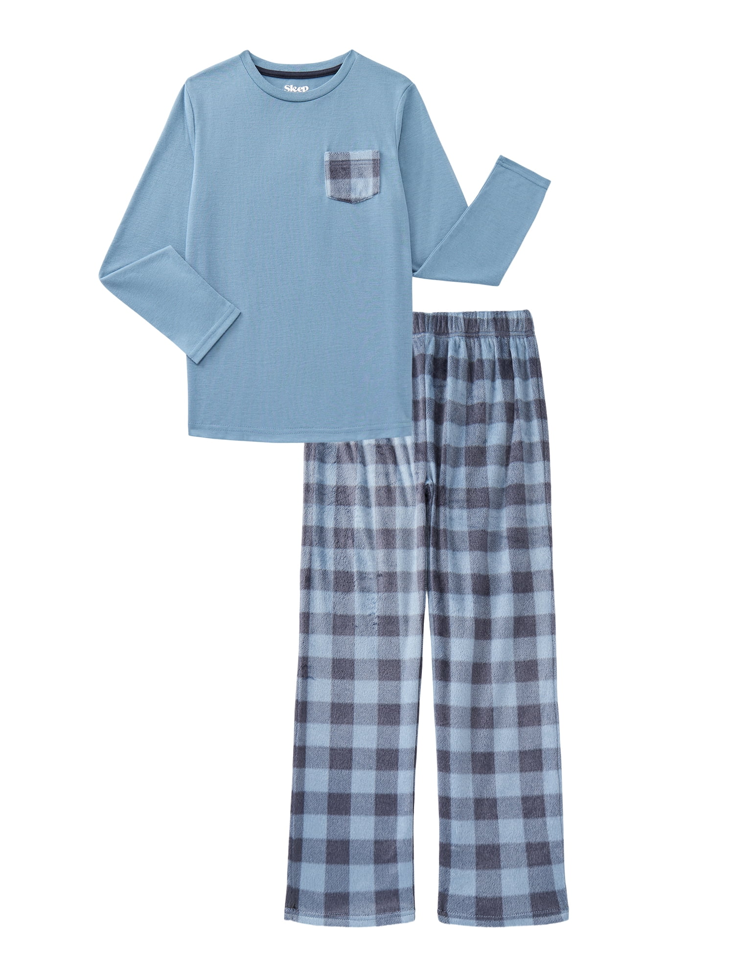 Sleep On It Boys Long Sleeve Tee and Plush Pants Pajama Set, 2-Piece, Sizes 6-14