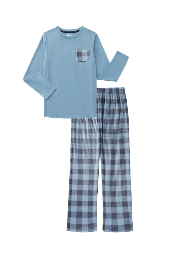 Boys Long Sleeve Tee and Plush Pants Pajama Set, 2-Piece, Sizes 6-14