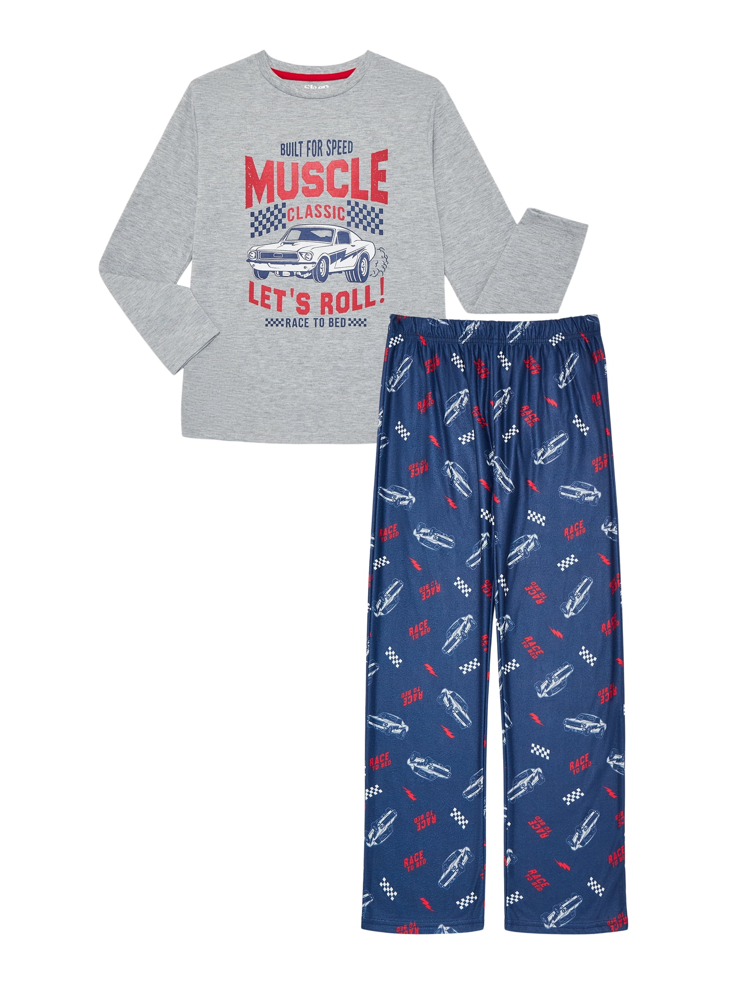 Sleep On It Boys Printed Long Sleeve Top and Pants Pajama Set, 2-Piece, Sizes 6-14