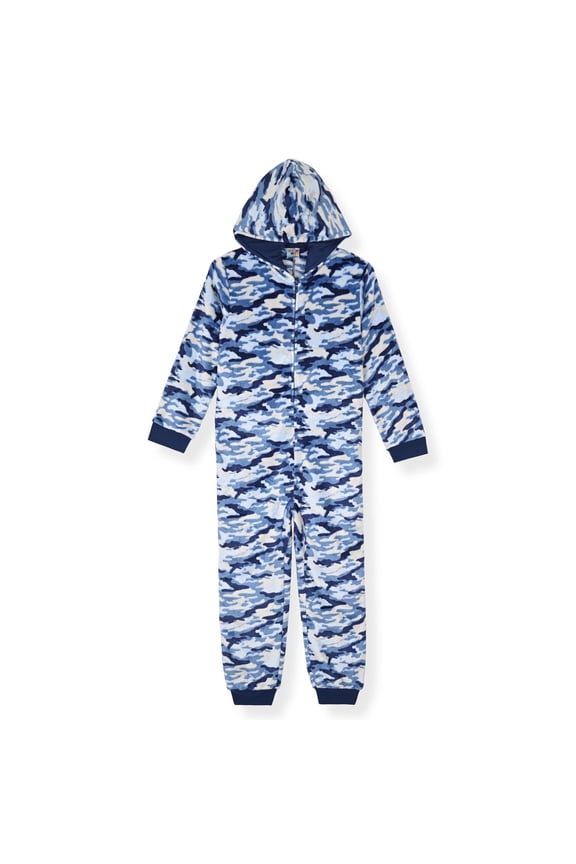 Boys Long-Sleeved Zip-Up Hooded Sleeper Pajama - Camo, 6-7