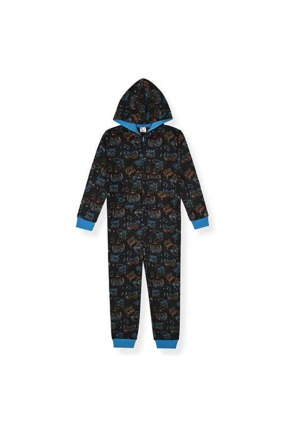 Boys Long-Sleeved Zip-Up Hooded Sleeper Pajama - Game Over, 6-7