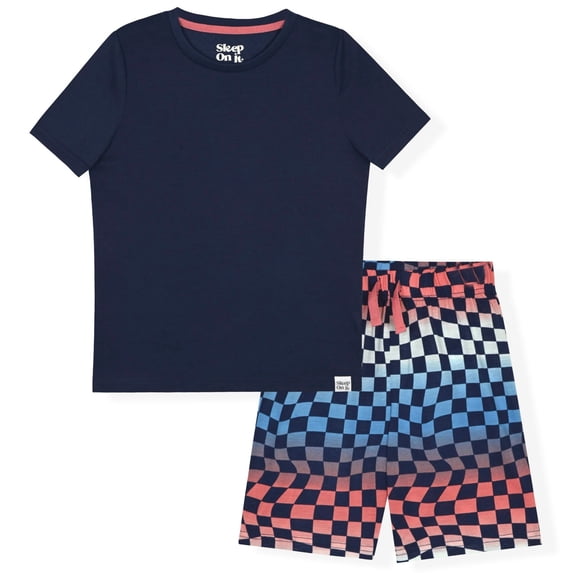 Sleep On It Boys Printed Bottom Pajama Shorts Set - Checkerboard, 8-10
