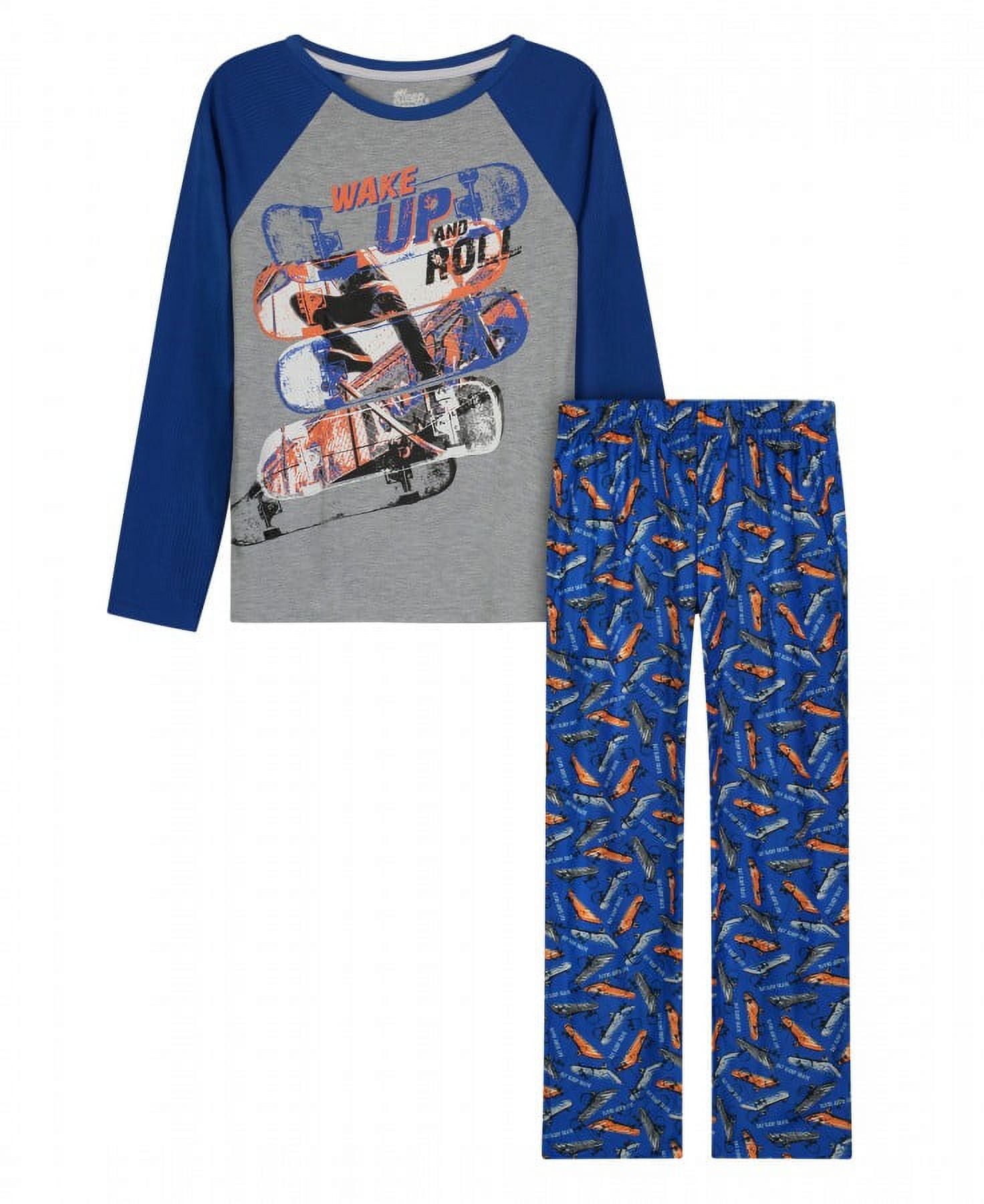 Sleep On It Boys Wake Up & Skate Brushed Jersey 2-Piece Pajama Sleep Set -  Gray, S-6/7