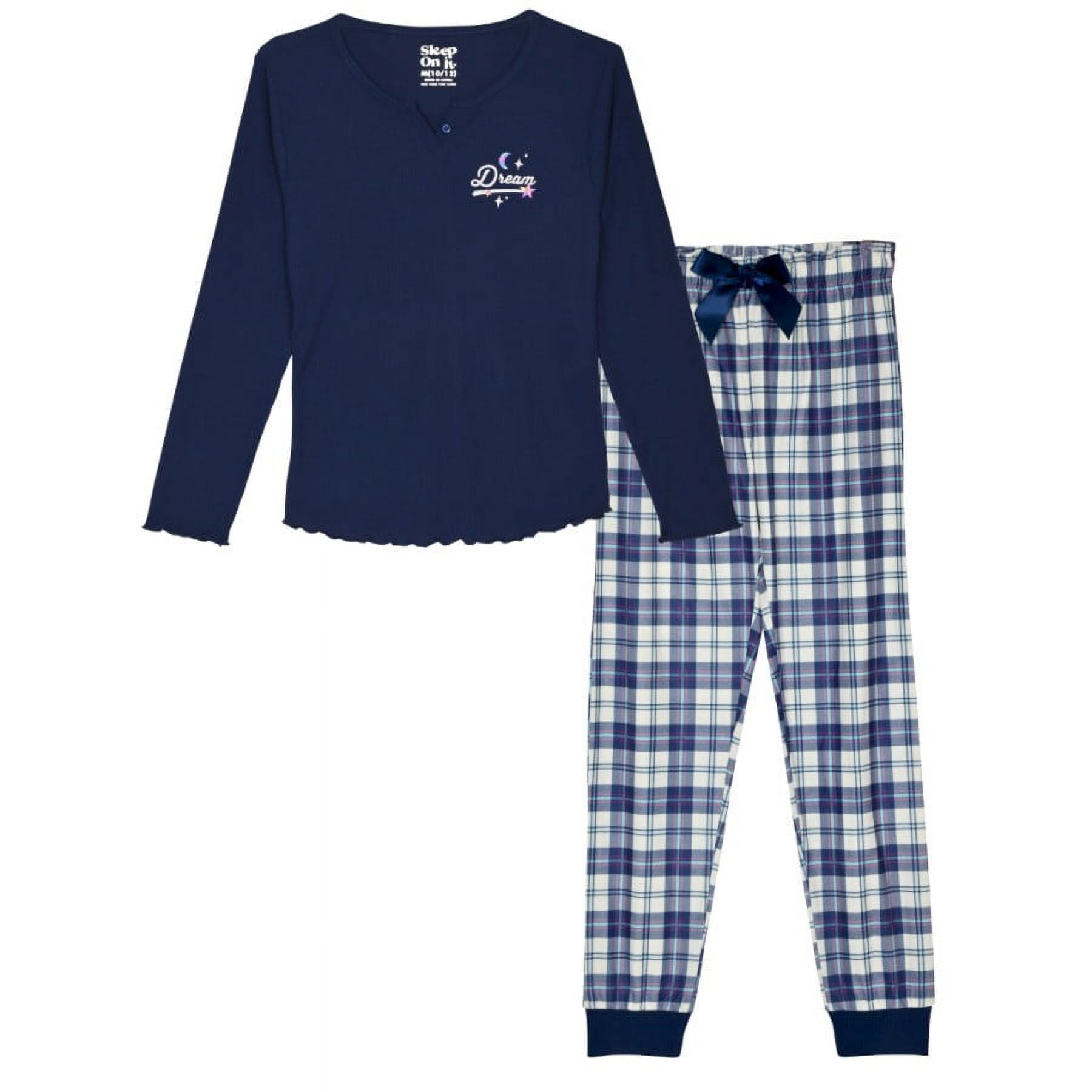 Sleep On It Girls 2-Piece Brushed Jersey Pajama Set - Dreams, Blue ...