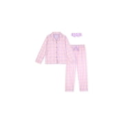 Sleep On It Girls 2-Piece Long-Sleeve Button-Up Pajama Set with Plush Headband Gift, Starry, 4