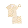 thumbnail image 1 of Sleep On It Girls 2-Piece Short-Sleeve Button Down Collared Coat Pajama Set with Matching Scrunchie - Floral Checks - Yellow & White, Size: S 7/8, 1 of 4