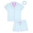 thumbnail image 1 of Sleep On It Girls 2-Piece Short-Sleeve Button Down Collared Coat Pajama Set with Matching Scrunchie - Turquoise , 7-8, 1 of 5