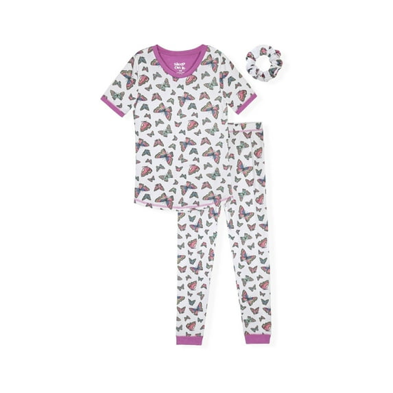 Sleep On It Girls 2-Piece Super Soft Jersey Snug-Fit Pajama Set - Butterfly , 8