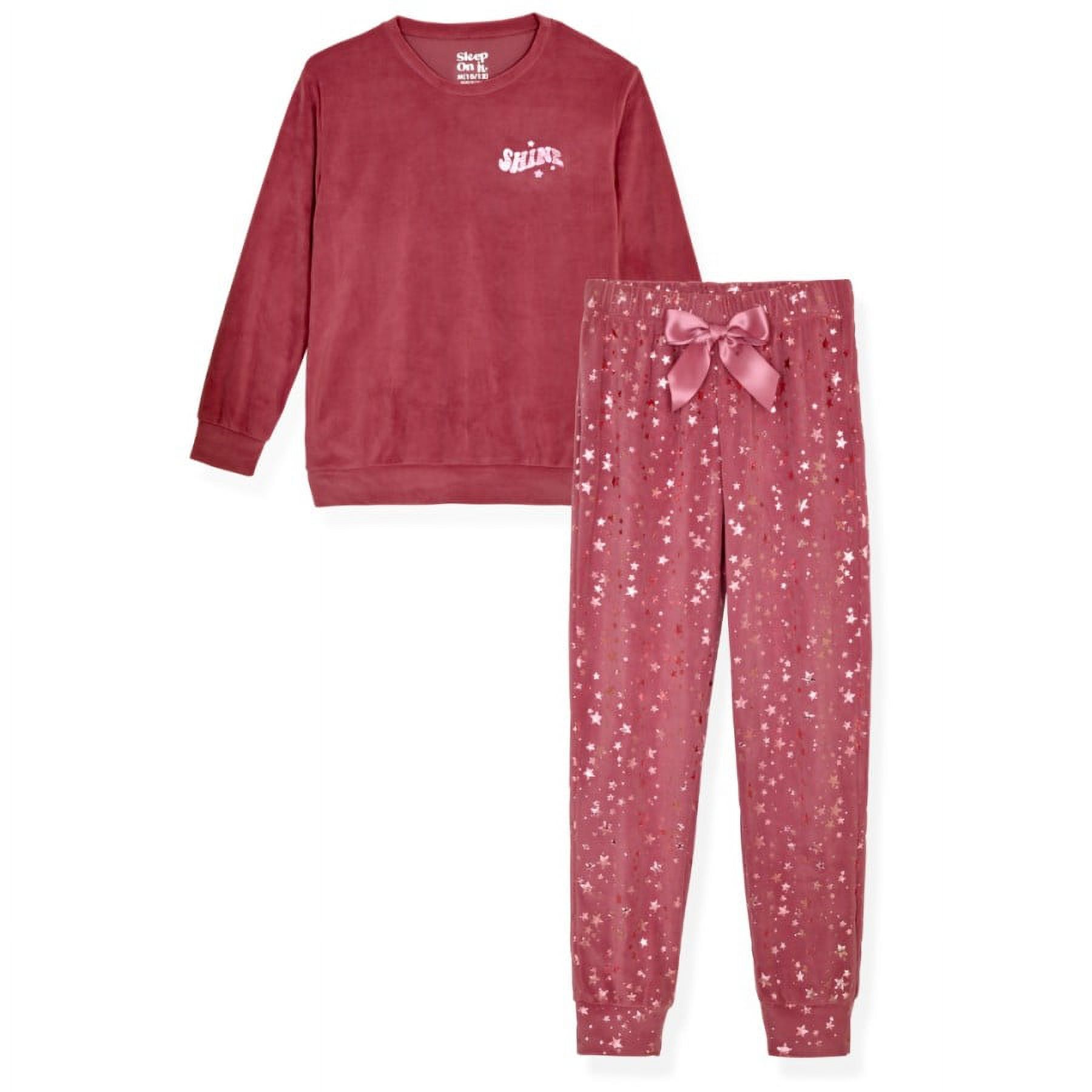 Sleep On It Girls 2Piece Velour Pajama Set Shine, Berry Girls Pajama Set, Size M (10/12