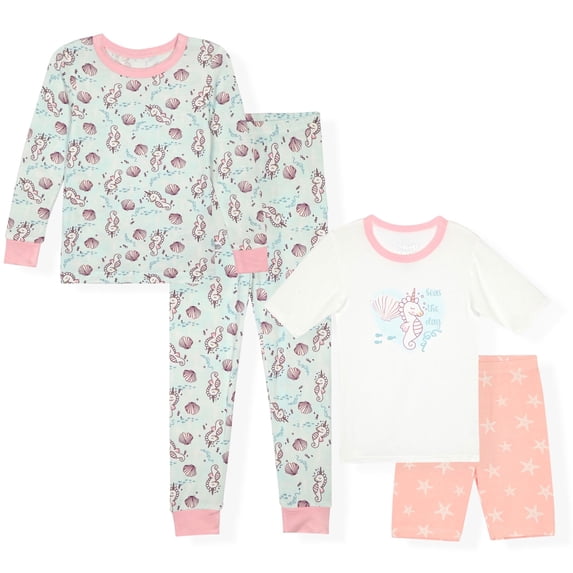 Sleep On It Girls 4PC Bamboo Snug Fit Pajama Sets ,Aqua ,6