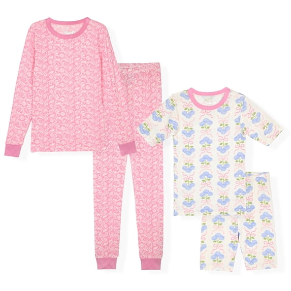 Sleep On It Girls 4PC Bamboo Snug Fit Pajama Sets ,Multi ,5