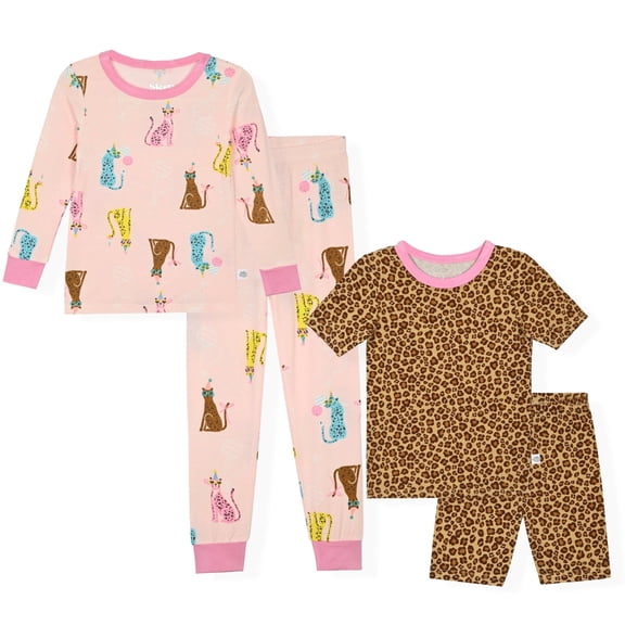 Sleep On It Girls 4PC Bamboo Snug Fit Pajama Sets ,Pink ,3T