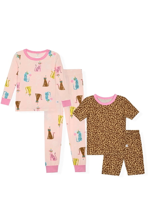 Girls Pajamas 4PC Bamboo Snug Fit PJs Sets, Pink, 3T