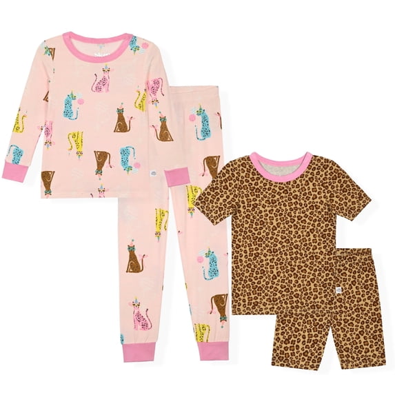 Sleep On It Girls 4PC Bamboo Snug Fit Pajama Sets ,Pink ,6