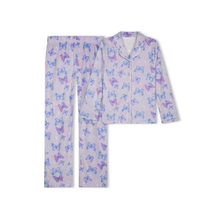 Sleep On It Girls Fleece 2-Piece Button-Front Coat Pajama Set - Fleece  Butterfly - Purple, Size: S (7/8)