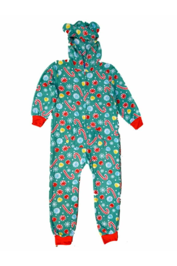 Girls Holiday Candy Hoodie Union Suit Blanket Sleeper Pajama XS 4-5