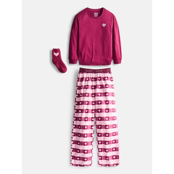 Sleep On It Girls Long Sleeve Top and Plaid Pants Pajama Set, 2 Piece, Sizes 7-16