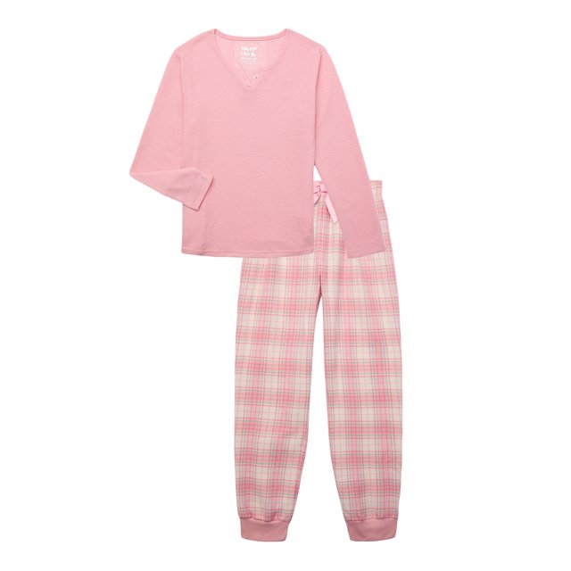 Junior Women’s Cotton Pajama Set 2-Piece Long Sleeve Top & Pants Cute Print Sleepwear main image 0