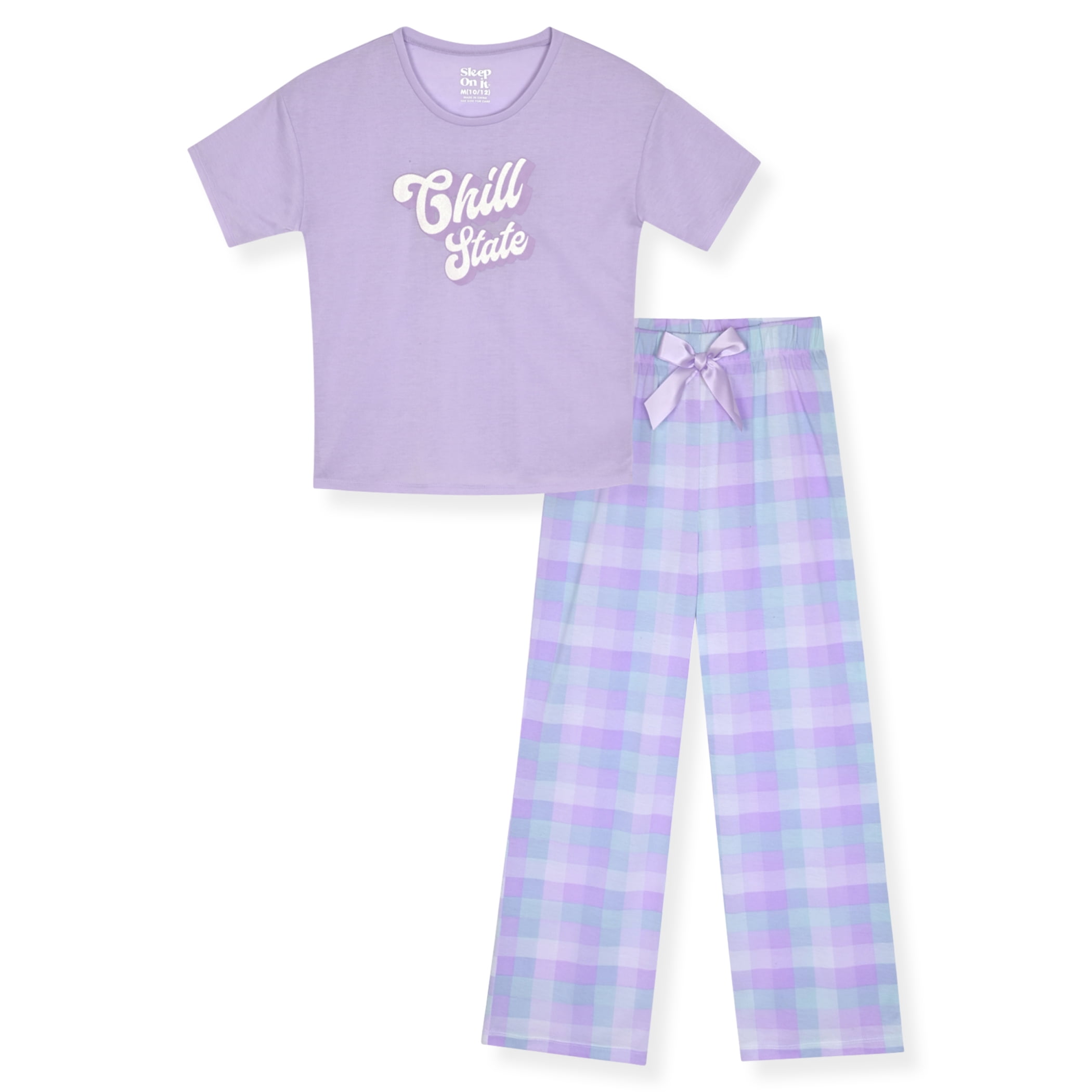 Girls Short Sleeve Top & Pant, 2-Piece Lounge Sleep Set, Sizes 7-16