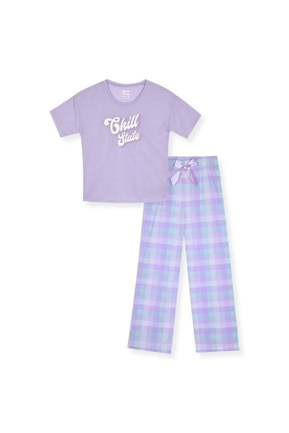 Girls Short Sleeve Top & Pant, 2-Piece Lounge Sleep Set, Sizes 7-16