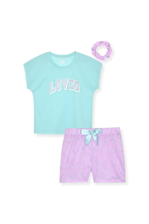 Girls Short Sleeve Top & Shorts, 2-Piece Pajama Set, Sizes 7-16