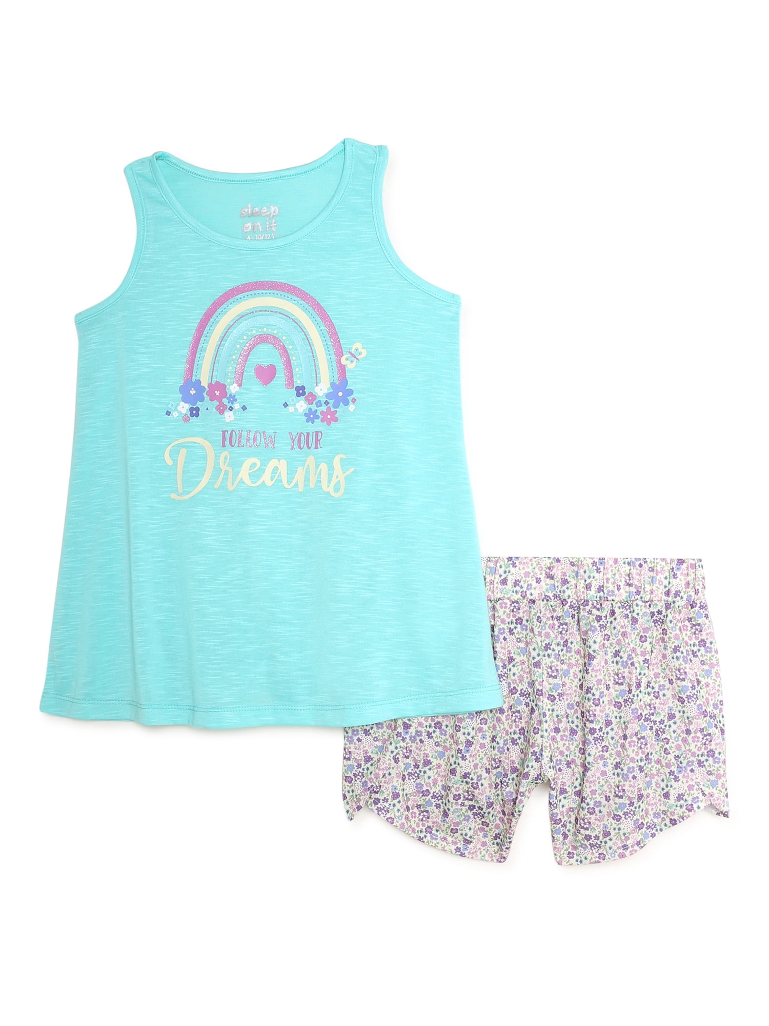 Sleep On It Girls Tank Top and Floral Short with Scrunchie 2