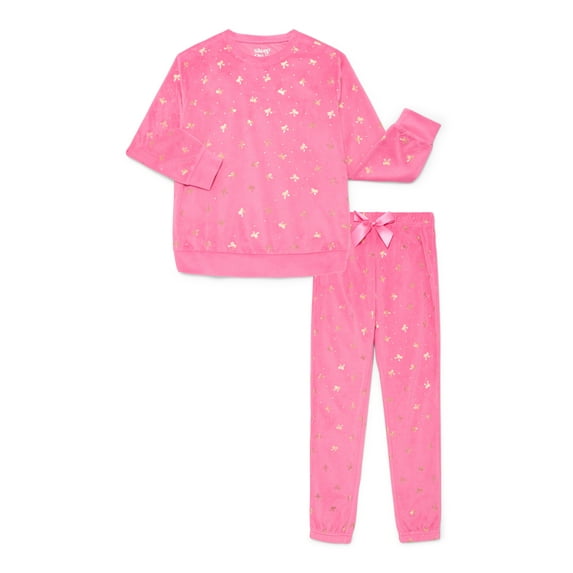 Sleep On It Girls Foil Print Velour Top and Pants Pajama Set, 2-Piece, Sizes 8-16