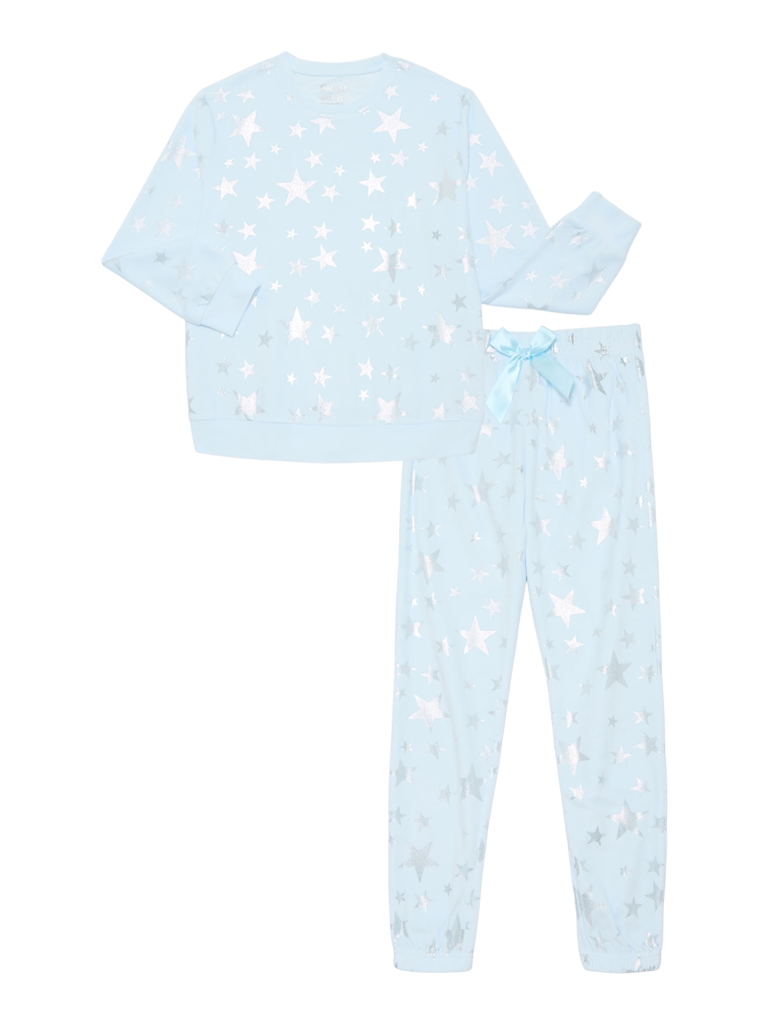 Sleep On It Girls Foil Print Velour Top and Pants Pajama Set, 2-Piece, Sizes 8-16
