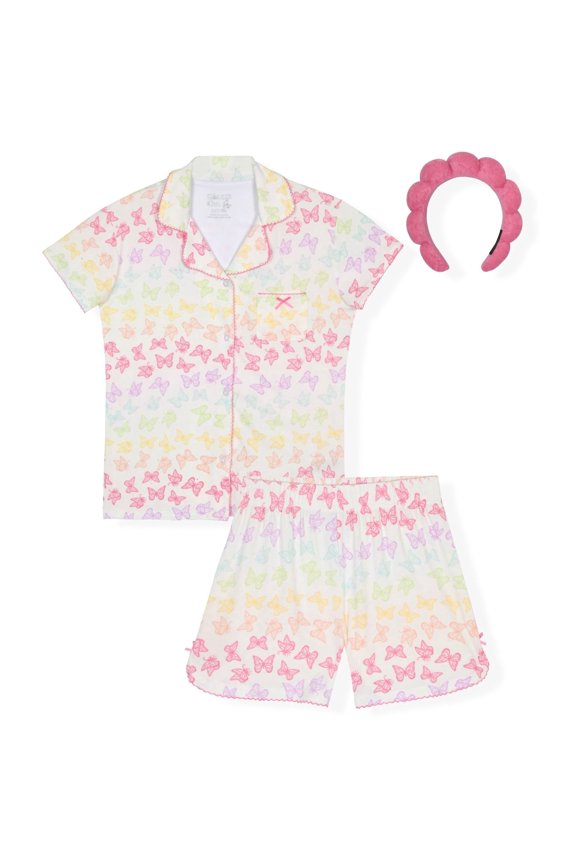 Girls Yummy Jersey Coat Front Pajama Short Set - Butterfly, 14-16