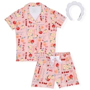 Sleep On It Girls Yummy Jersey Coat Front Pajama Short Set - Fruits, 7-8