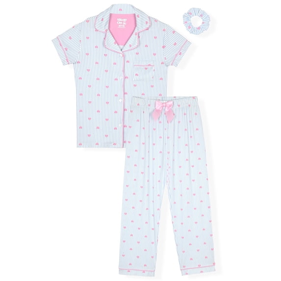 Sleep On It Girls Yummy Jersey Coat Front Pajama Short Set - Hearts, 4T