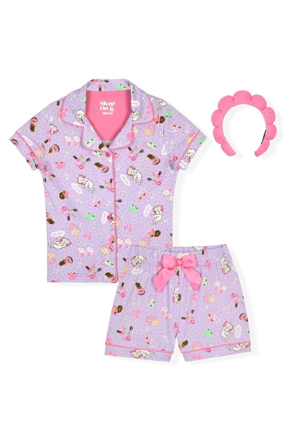 Girls Yummy Jersey Coat Front Pajama Short Set - Spa, 7-8
