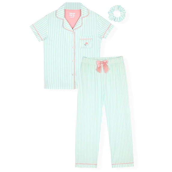 Sleep On It Girls Yummy Jersey Coat Front Pajama Short Set - Stripe