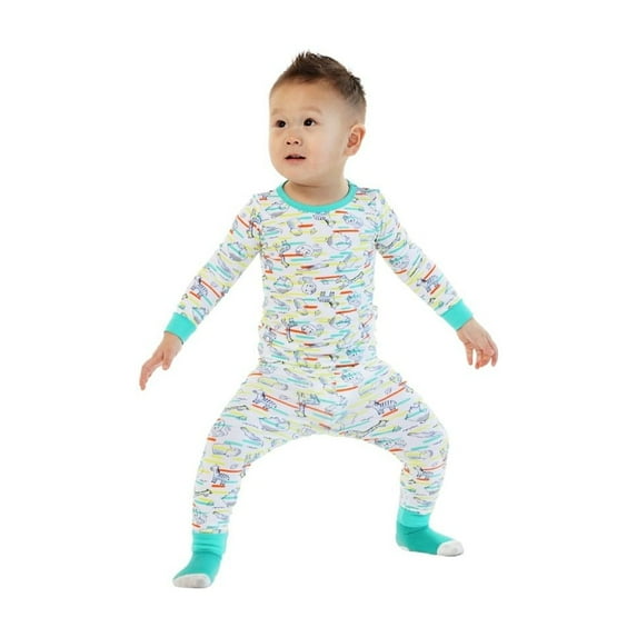 Sleep On It Infant Boys 2-Piece Super Soft Jersey Snug-Fit Pajama Set with Matching Socks - Neon Zoo - White, 12M