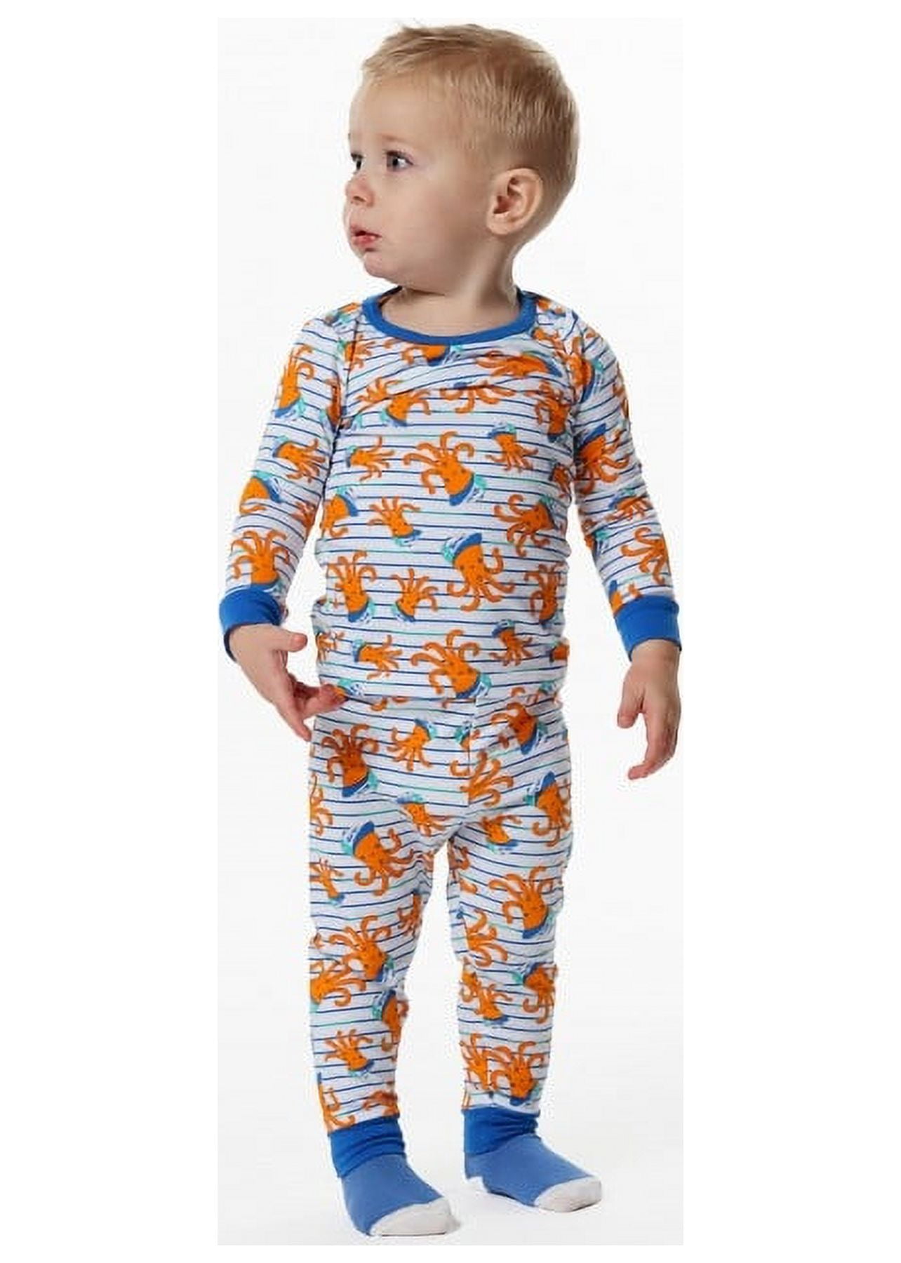 Sleep On It Infant Boys 2-Piece Super Soft Jersey Snug-Fit Pajama Set with  Matching Socks - Sea Ya! Octopus - White, 12M 
