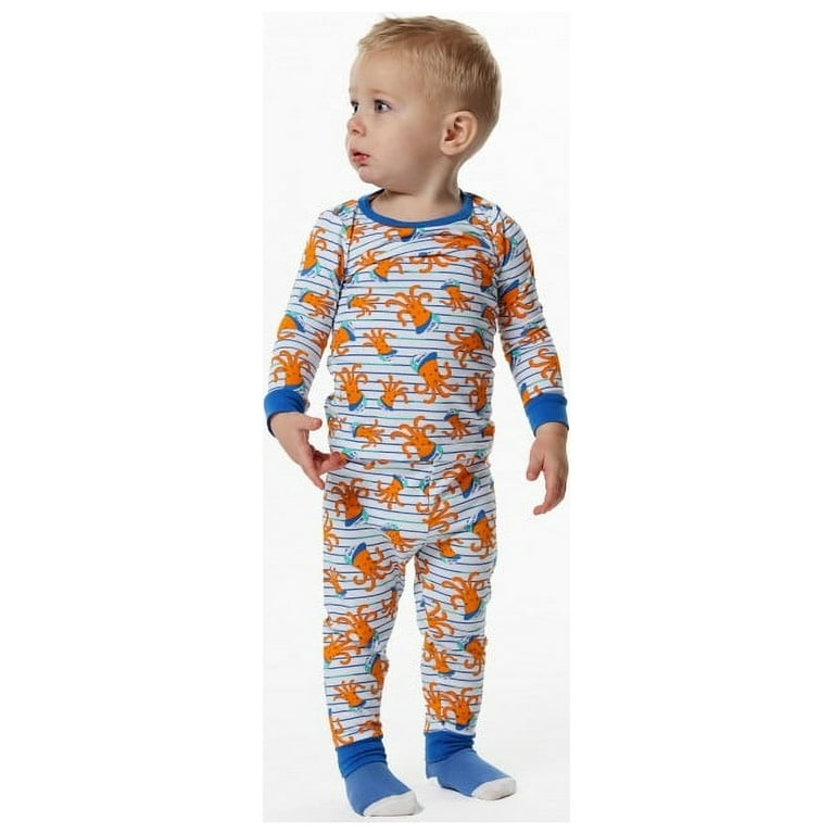 Sleep On It Infant Boys 2-Piece Super Soft Jersey Snug-Fit Pajama Set with  Matching Socks - Sea Ya! Octopus - White, 24M