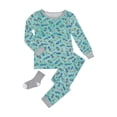 thumbnail image 1 of Sleep On It Infant Boys 2-Piece Super Soft Jersey Snug-Fit Pajama Set with Matching Socks - Skate On - Green, 12M, 1 of 3