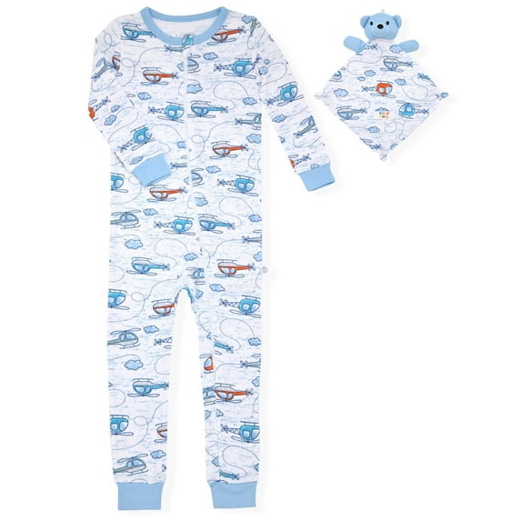 Sleep On It Infant Boys Long Sleeve Super Soft Snuggle Jersey Zip-Up Coverall Pajama with Matching Blankey Buddy - Choppers , 24M