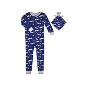 Sleep On It Infant Boys Pajamas Long Sleeve Super Soft Snuggle Jersey Zip-Up Coverall Pajama with Matching Blankey Buddy - Racer - Navy, Size 18M