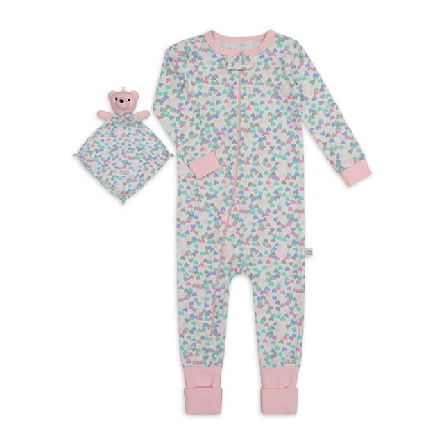 Sleep On It Infant Girls Coverall PJ with Blankey Buddy - Hearts